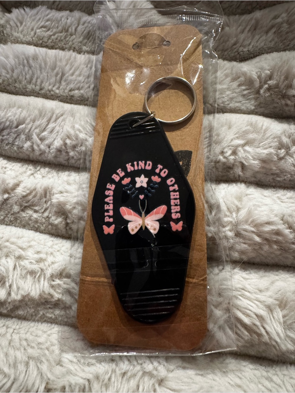 Please Be Kind To Others Black Butterfly Hotel Keychain